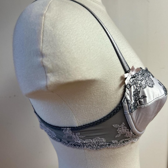 Vintage Allande French Fine Lingerie Floral Embroidered Bra Grey & Pink 34 C - Picture 2 of 8